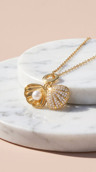 Sea Shell & Pearl Gold Plated Pendant Necklace