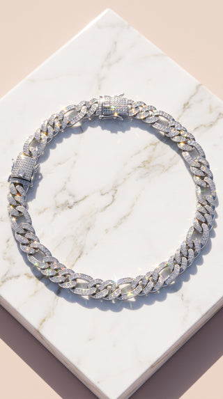 Iced Out Crystal Figaro Link Chain Necklace