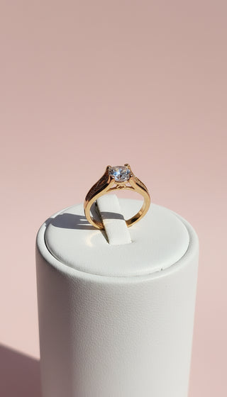 Gold Solitaire Crystal Ring Gold Box set of 12