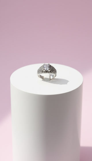 Oblong Cut Crystal Ring Silver Box set of 12