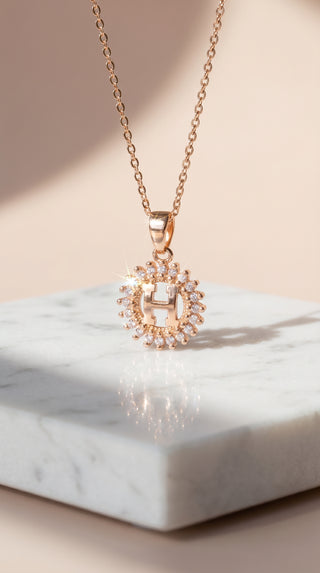 H Logo Round Crystal Pendant Necklace