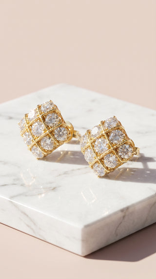 Square Cluster Round Cut Crystal Stud Earrings