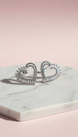 Layered Heart Crystal Stud Earrings