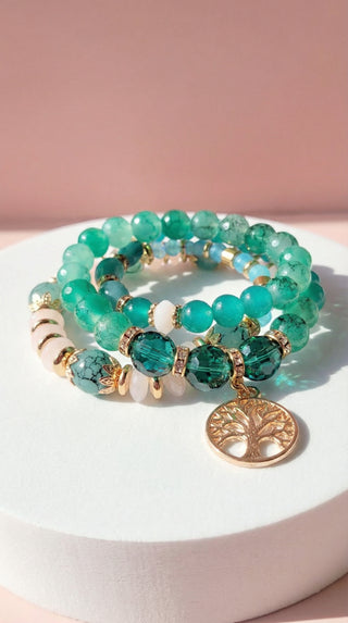 Tree Charm Ceramic Beaded Bracelet Set