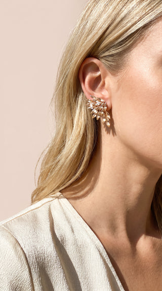 Feathered Statement Crystal Stud Earrings