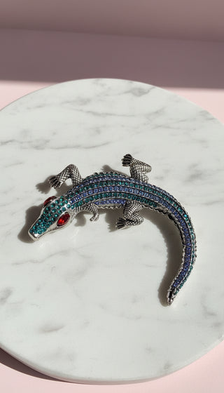 Crocodile Alligator Crystal Statement Brooch Rhinestone Pin