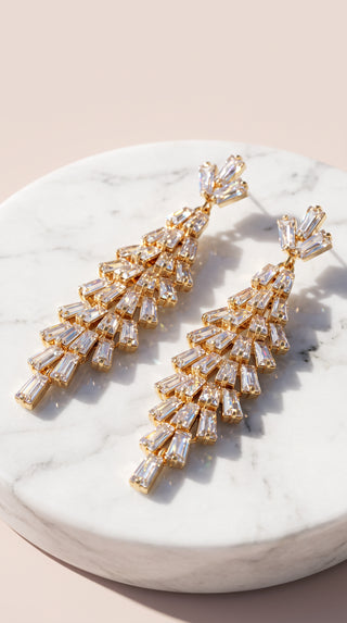 Gold Layered Crystal Drop & Dangle Statement Earrings