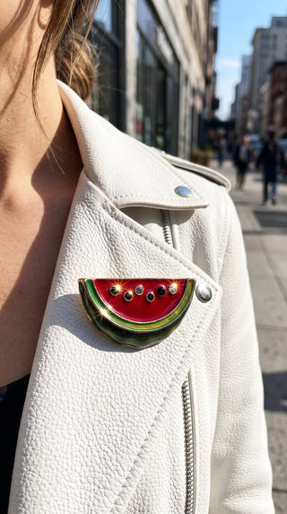 Melon Crystal Brooch Pin