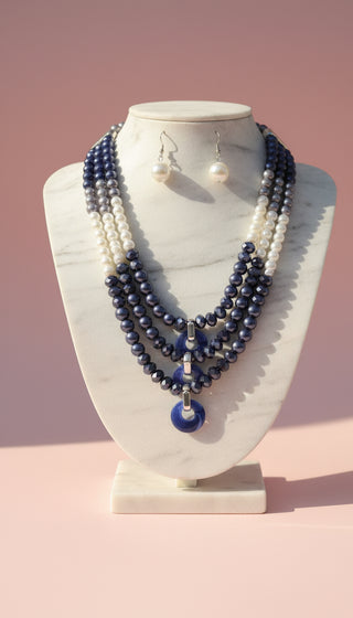 Pearl Multi Layerered Necklace & Earrings Set