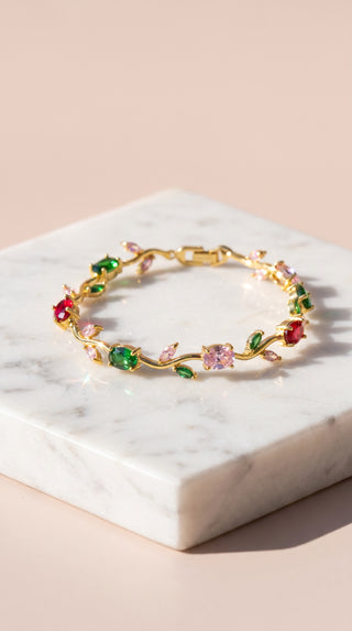 Gold Plated Floral Crystal Bracelet
