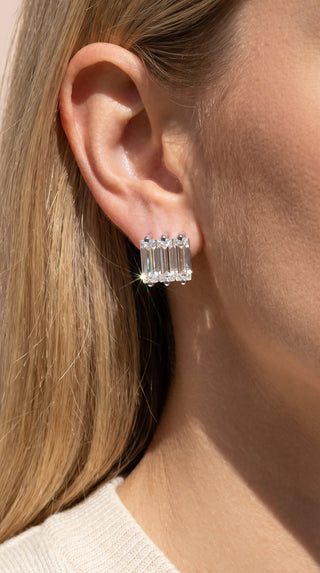 Baguette Cut Crystal Gold Plated Stud Earrings