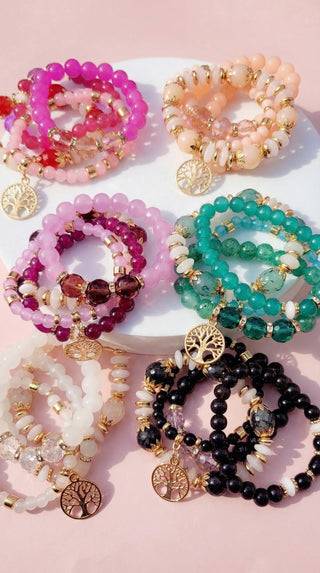 Tree Charm Ceramic Beaded Bracelet Set