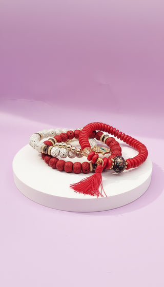 Tassel & Hamsa Charm Ceramic Beaded Bracelet Set
