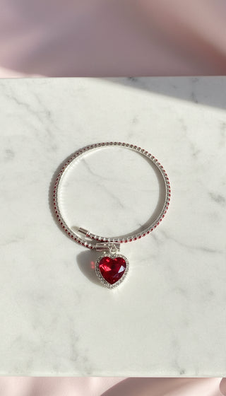 Wrap Around Heart Charm Free Size Crystal Cuff