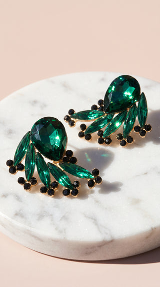 Tear Drop Curved Crystal Stud Earrings