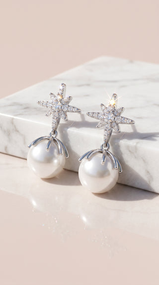 Crystal Star With Pearl Drop & Dangle Earrings
