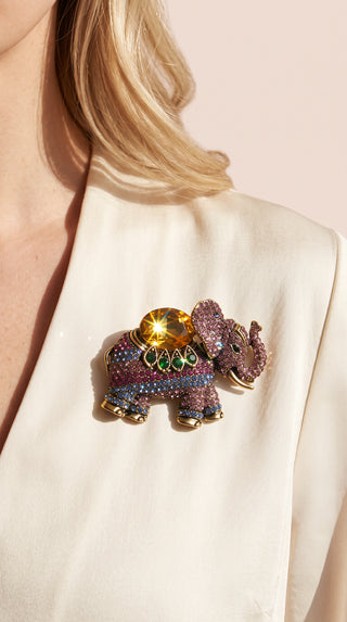Tribal Elephant Crystal Brooch Pin