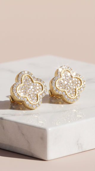 Clover Flower Pavé Crystal Stud Earrings