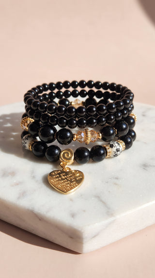 Gold Heart Charm Beaded Bracelet Stacking Set