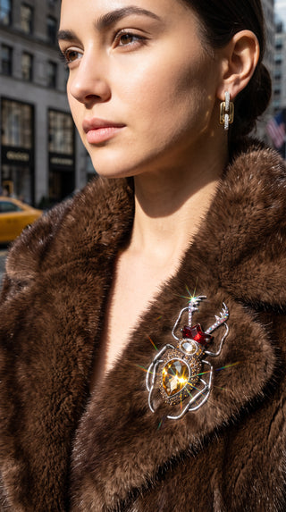 Scarab Beetle Crystal Statement Brooch Pin