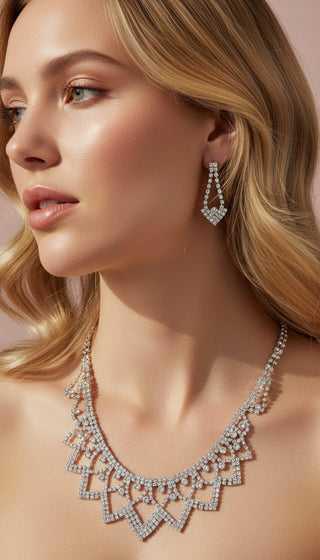 Geometric Lattice Crystal Statement Necklace & Earrings Set