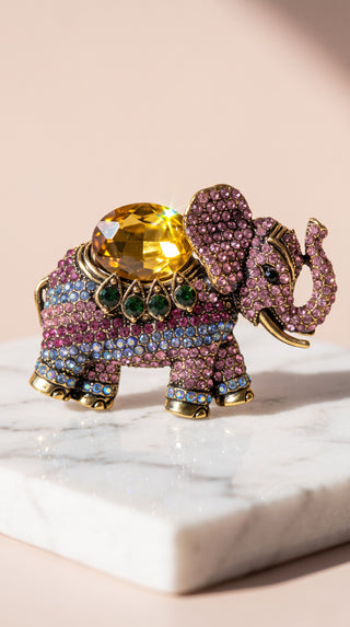 Tribal Elephant Crystal Brooch Pin