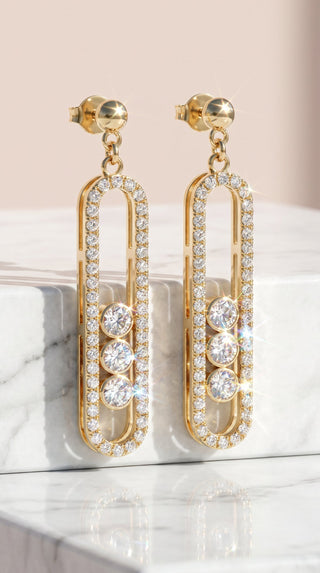 Oblong Crystal Drop & Dangle Gold Plated Earrings