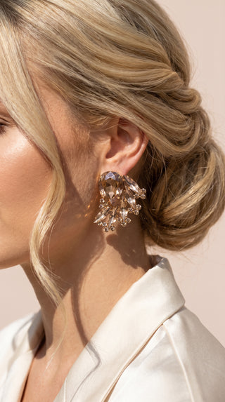 Tear Drop Curved Crystal Stud Earrings