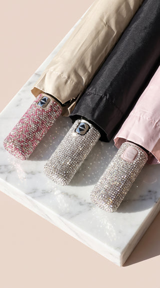 Crystal Handle UV Parasol & Rain Handbag Pop Up Travel Umbrella