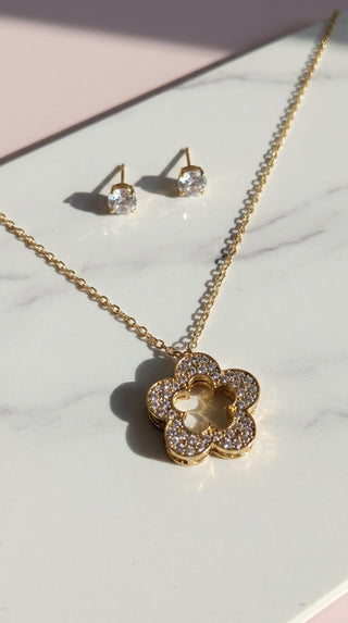 Crystal Flower Pendant Necklace & Earring Set