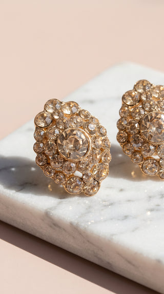 Round Crystal Cluster Stud Earrings