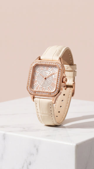 Crystal Square Dial Faux Leather Strap Watch