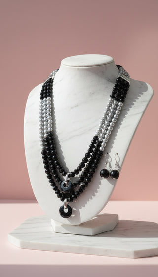 Pearl Multi Layerered Necklace & Earrings Set