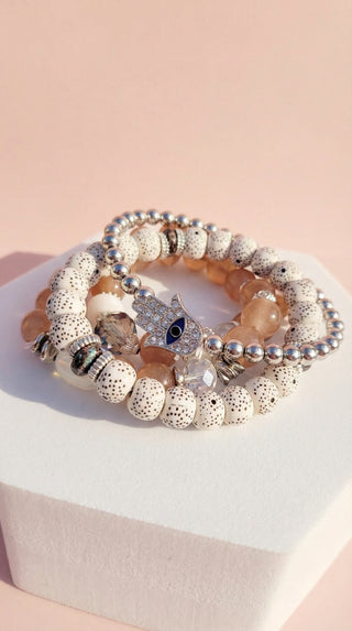 Hamsa Charm Ceramic Beaded Bracelet Set