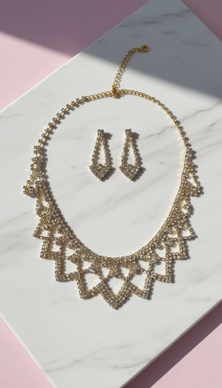 Geometric Lattice Crystal Statement Necklace & Earrings Set