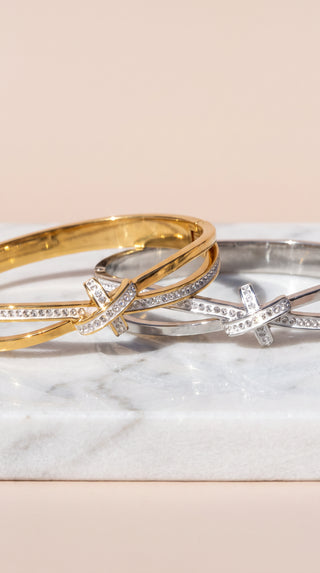 Pavé Knot Gold Plated Crystal Bangle