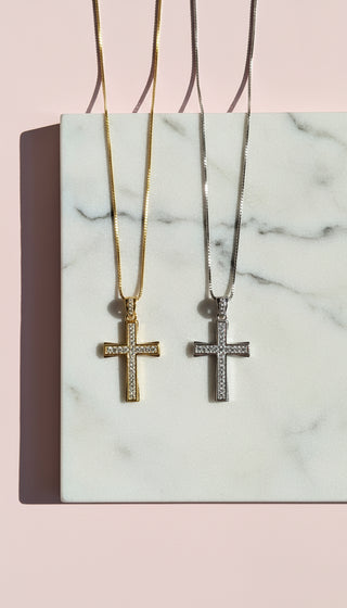 Inlaid Crystal Gold Plated Cross Stainless Steel Necklace