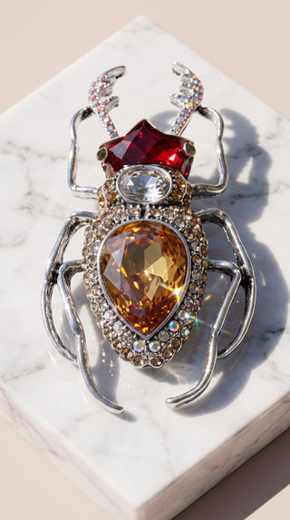 Scarab Beetle Crystal Statement Brooch Pin