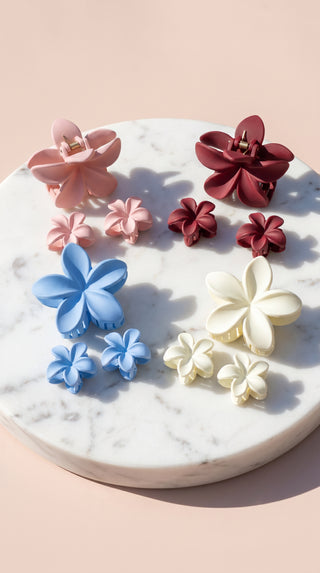 Metallic Hawaiian Flower Hair Clamps Pack of 12