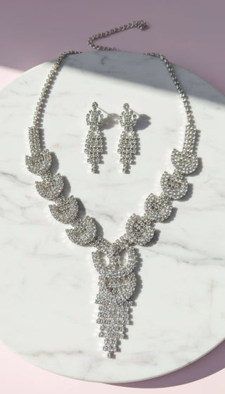 Linked Cluster Crystal Statement Necklace & Earrings Set