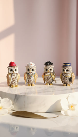 Set of 4 Novelty Workforce Owls With Hats