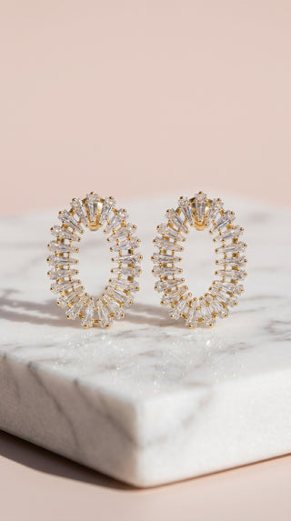 Oval Baguette Cut Crystal Stud Earrings