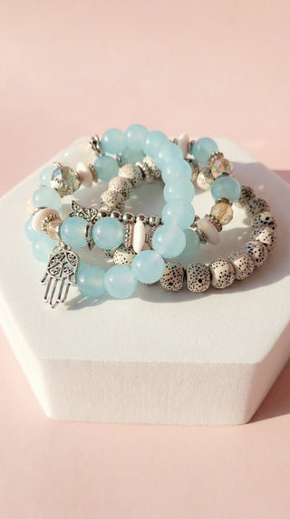 Hamsa Charm Ceramic Beaded Bracelet Set