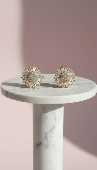 Gold Flower Crystal Stud Earrings