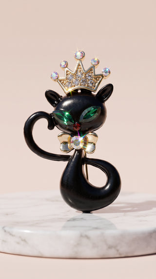 Black Cat Crystal Statement Brooch Pin