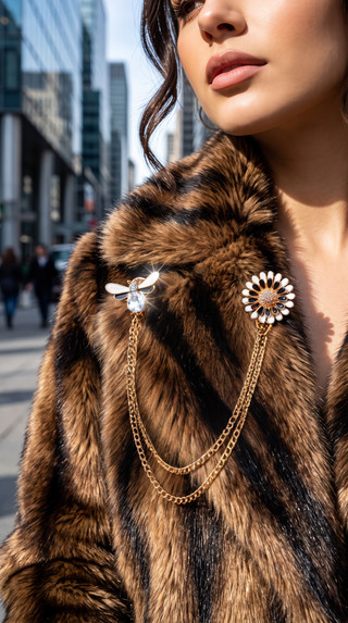 Collar Double Chain Brooch Pin