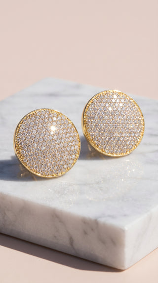 Curved Round Pavé Crystal Stud Earrings