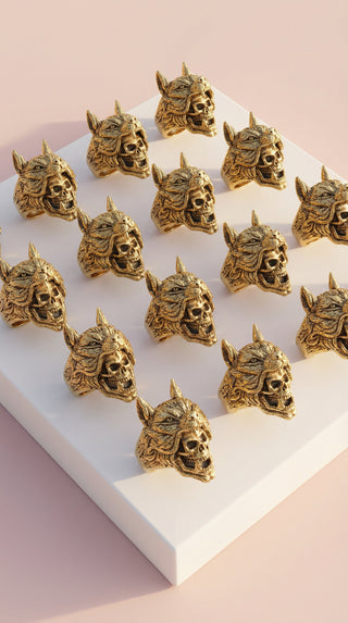 Stainless Steel Men's Wolf & Skull Biker Ring