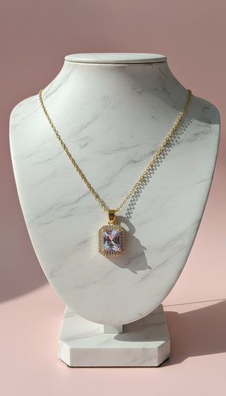 Waterproof Baguette Cut Crystal Pendant Necklace