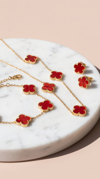 Clover Necklace, Bracelet & Earrings Stainless Steel Set
